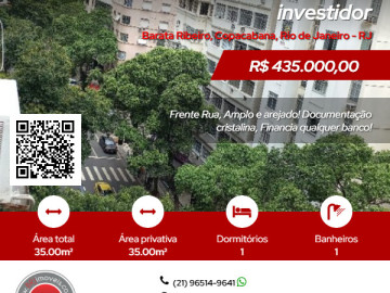 Apartamento quarto, sala, cozinha, melhor lugar de Copacaban